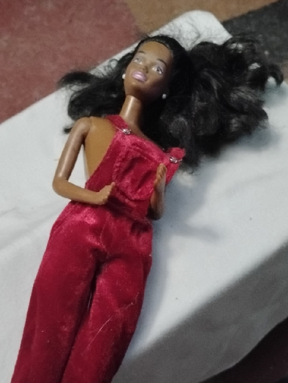 Red Velvet One-Shoulder Jumpsuit for Doll